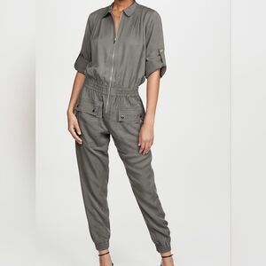 Washed Silk Long Sleeve Utility Jumpsuit in Olive Drab ATM‎ Anthony Thomas Melil